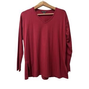 Eileen Fisher V Neck Boxy Long Sleeve Top Size XXS‎ Red Capsule Minimalist